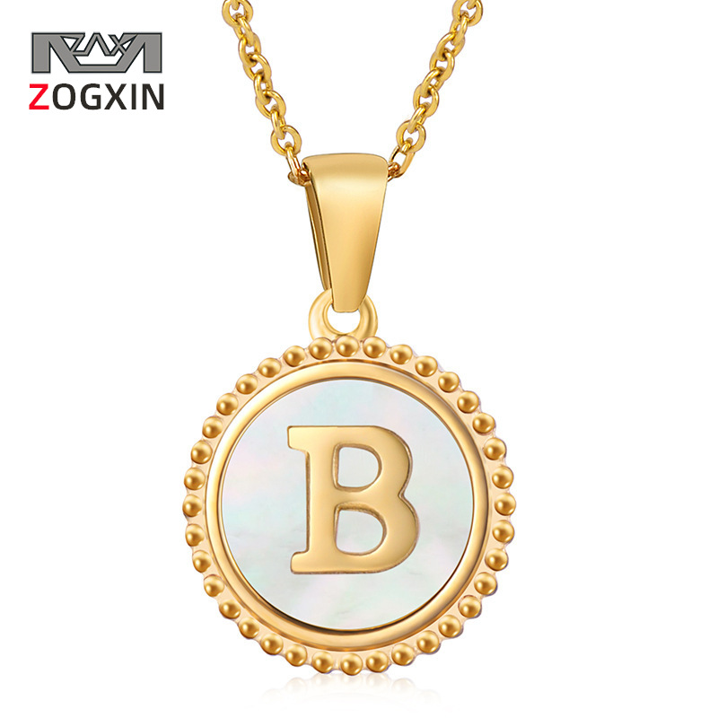 Cross-Border European and American 18K Gold-Plated Coin Titanium Steel Letter Necklace Women's Fashion Accessible Luxury Stainless Steel Pendant Rose Gold