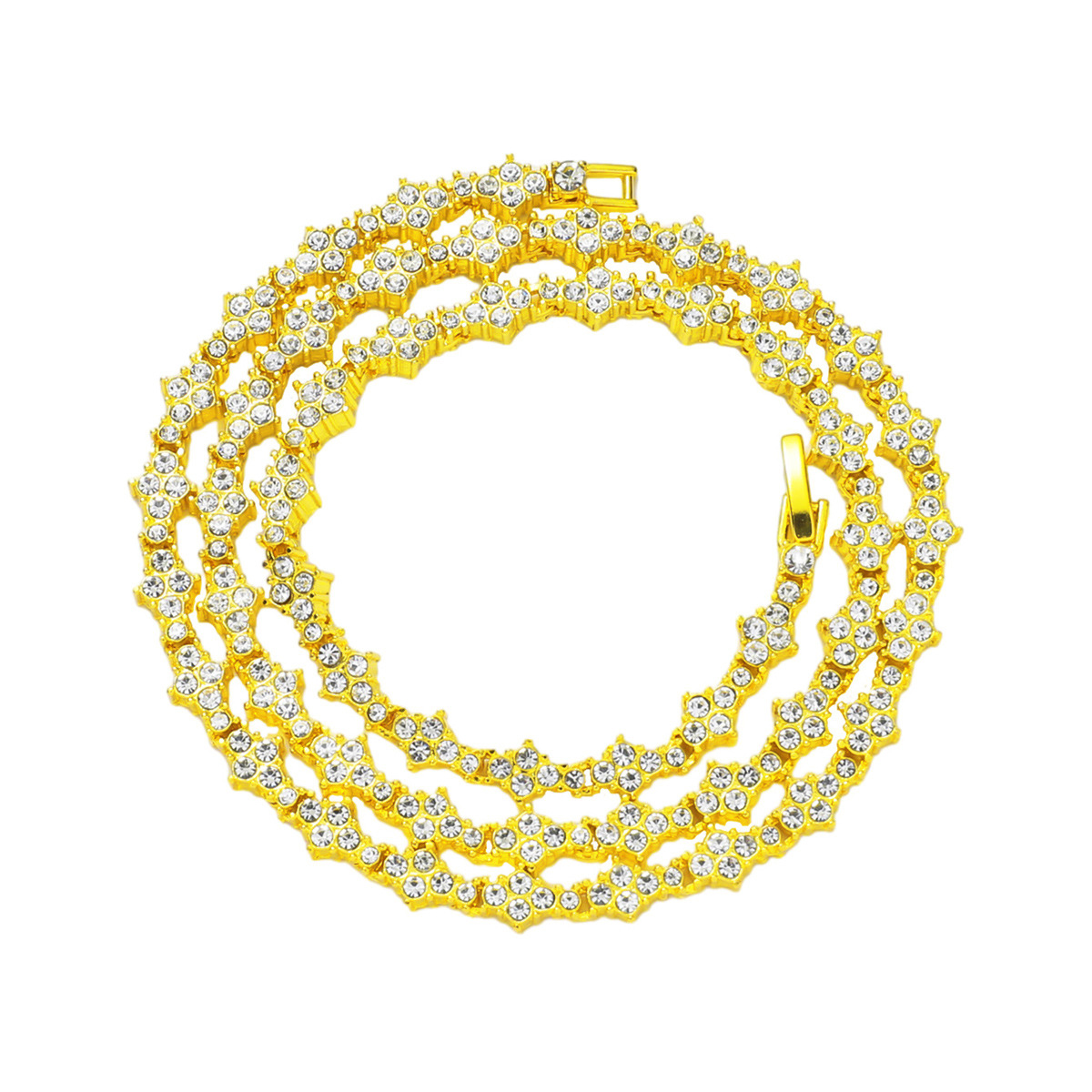 Cross-border European and American Hip-hop Personality Necklace Flower-shaped Tennis Bracelet Necklace Fashion Brand Jewelry Single Row Chain Full Diamond Necklace