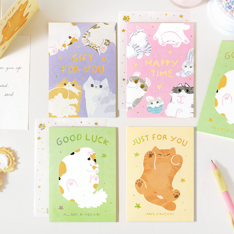 Gift Card Series with Gold Foil, Lazy Notebook Series, Original Illustrations, Handwritten Greeting Cards, Message Wall Cards