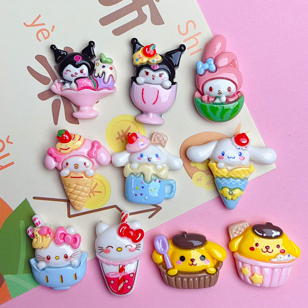 Sanrio Ice Cream Cone Cartoon Resin Accessories Diy Cream Gel Accessories Hairpin Head Rope Gel Drop Phone Case