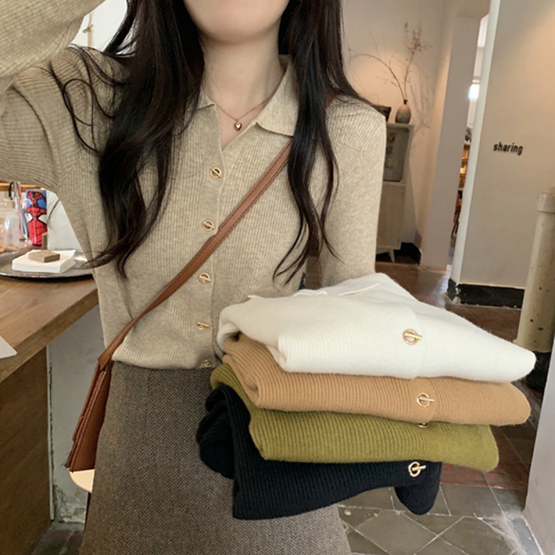 Kaning Stylish Polo Collar Base Knit Sweater for Women 2026 Autumn and Winter New Design Slim-Fit Sweater