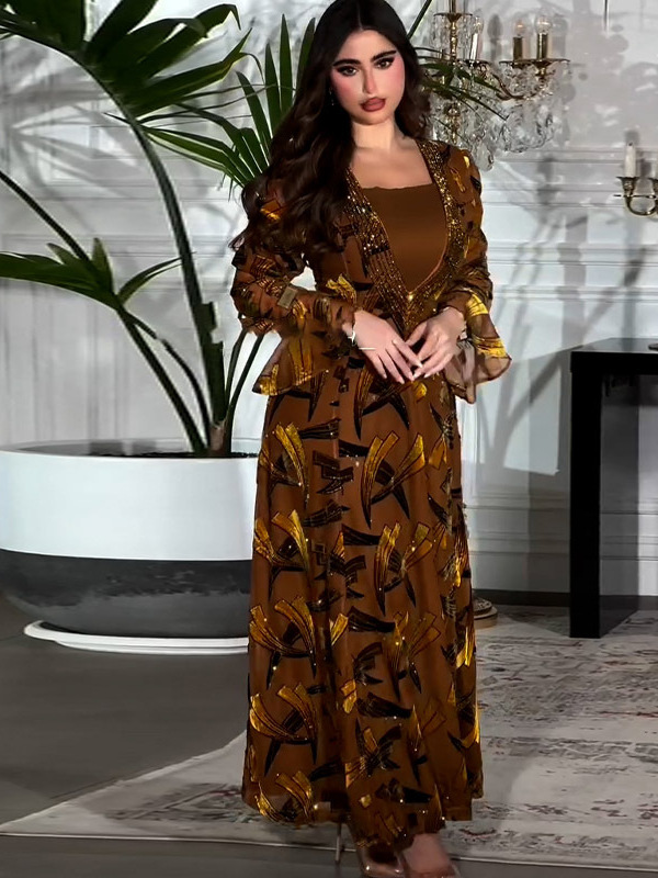 2025 Cross-Border Spring and Summer New European and American Amazon Waist-Cinching Elegant Women's Party Robe Dress
