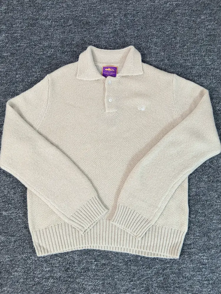 Corteiz Alcatraz Hair Collar High Street Lapel Big C Jacquard Beige Loose Knit Men's and Women's Early Autumn Casual Sweater