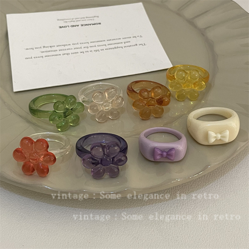 South Korea Bow Flower Ring Women's Niche High-end Light Luxury Sweet Elegant Instagram Style Finger Ring Yiwu Commodities
