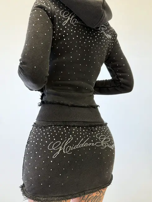 Cross-Border European and American Y2K Autumn and Winter Rhinestone Hooded Sweatshirt Fashion Letter Slim American Style Hot Girl Mini Skirt Bodycon Skirt