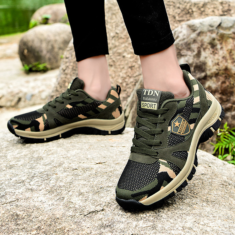 2025 Camouflage Shoes Outdoor Hiking Sports Shoes Military Training Shoes Spring Autumn Summer Transparent Running Student Shoes Men's Trendy Casual Shoes