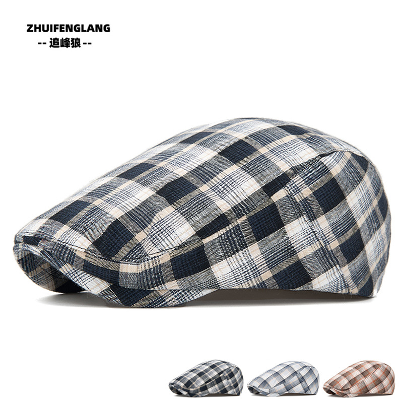 Plaid Beret Spring and Summer Thin Casual Men's Forward Cap Women's Newsboy Hat British Fashion Peaked Hat