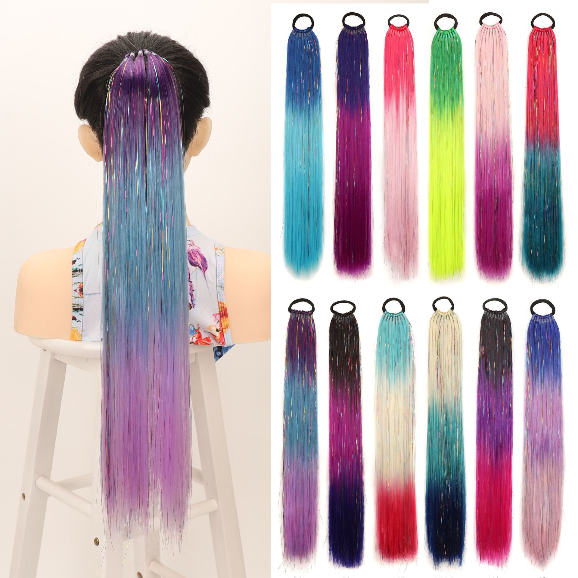 24 inch 9-strand chemical fiber wig ponytail chemical fiber color hair ring dirty braid gold long ponytail hair braid hair