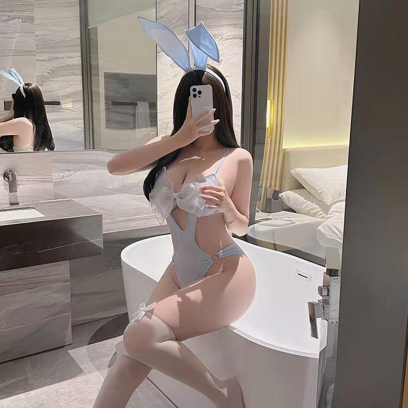 Sexy Underwear Tempting Bunny COS Sexy Three-point Butterfly Lace Hot Non-take-off Pajamas suit