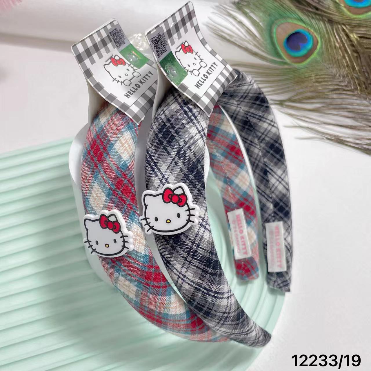 Sanrio Genuine Authorized Kt Cat Hair Band Red and Black Plaid Korean Cute Cat Cartoon Girl Versatile Hair Band 12