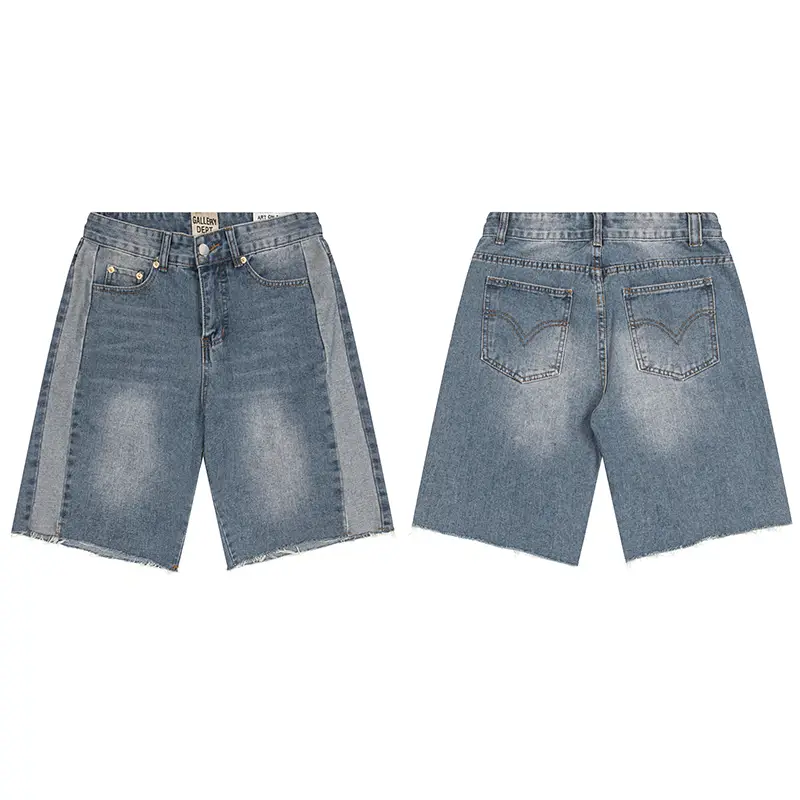Vlone Fog Gallery Dept 25ss Washed Patchwork Contrast Color Denim Shorts Denim Casual Pants