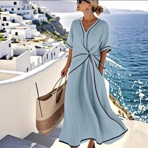 New European and American Summer Style Bomi-Style Elegant Dress for Independent E-Commerce Platforms, Cross-Border Stylish Commuter Long Dress