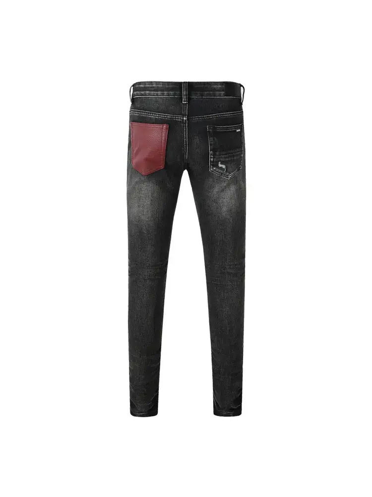 Amr Jeans Mx1 American-Style Slim-Fit Trousers Taiyi Pu Leather Street High Street Basic Tight-Fitting Men's Jeans