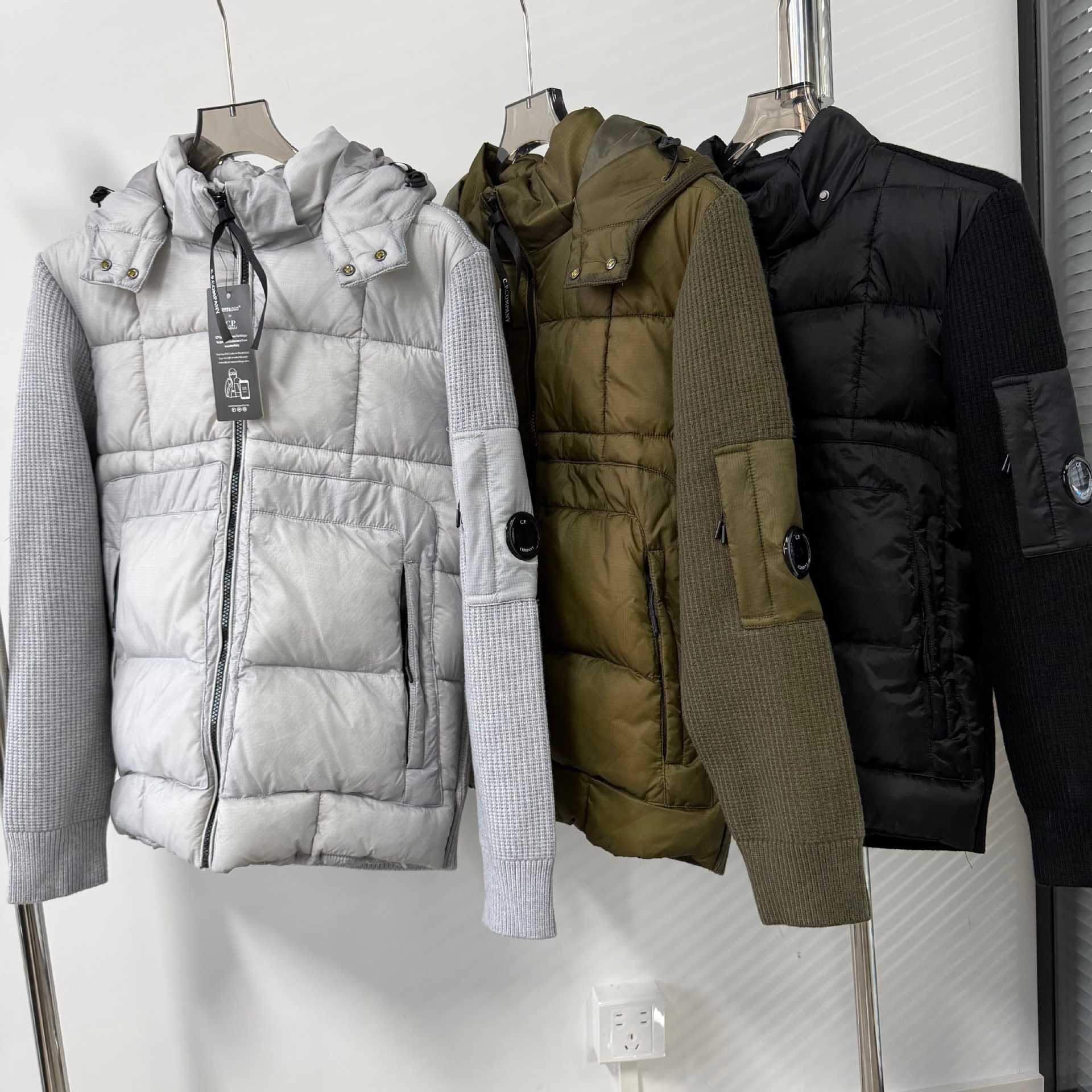 C.P Foreign Trade Company Round Badge Detachable Hooded Knit Patchwork Checkered Quilted Cotton Jacket American Style Functional