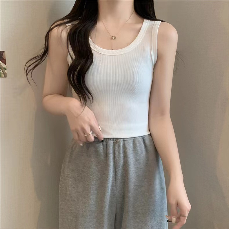 2024 Summer Fashion Casual Fresh Sweet Solid Color Rib Summer Hot Girls Wear Camisole Women's Cross-border Vest