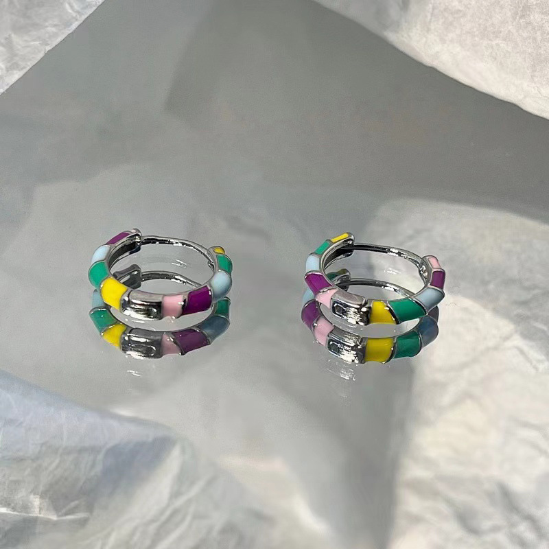 Niche Color Drop Glaze Spiral Earrings Korean-style French Retro Hong Kong-style Earrings Light Luxury High-end New Earrings