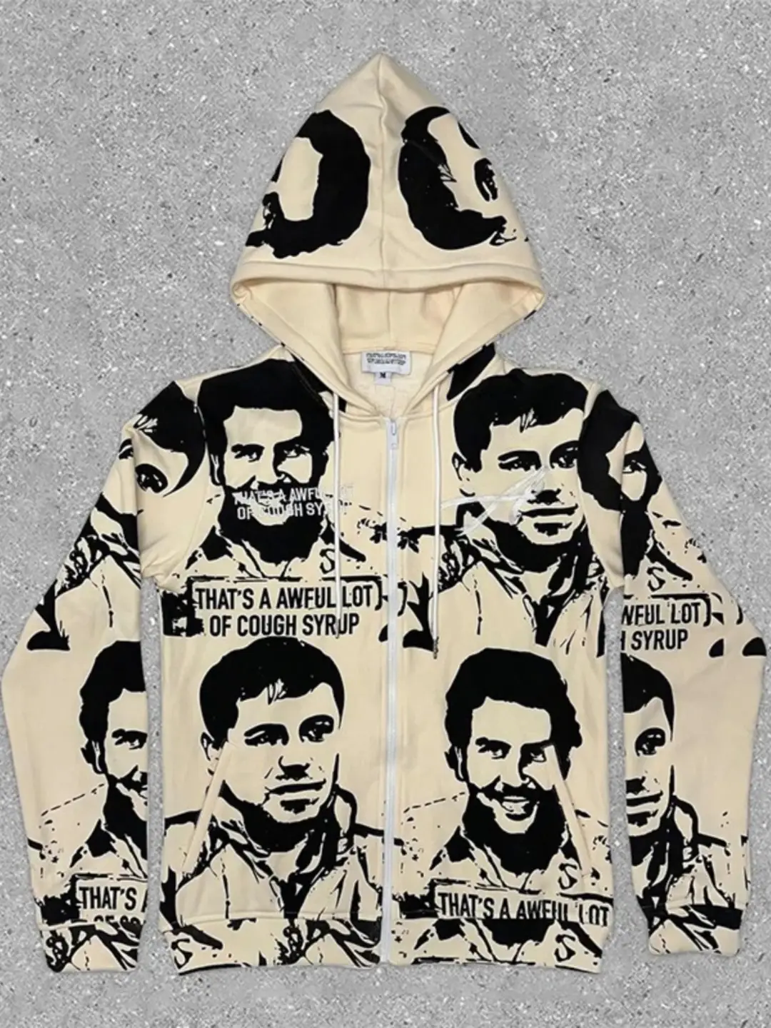Graphic portrait print zip-up hoodie Men's