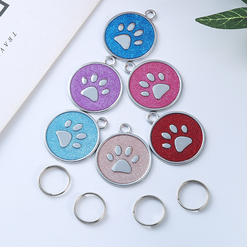 New Colored Glaze Foot Print Tag Traction Rope Cat Dog Tag Pet Collar Tag Jewelry Pendant Anti-losing Card Engraving