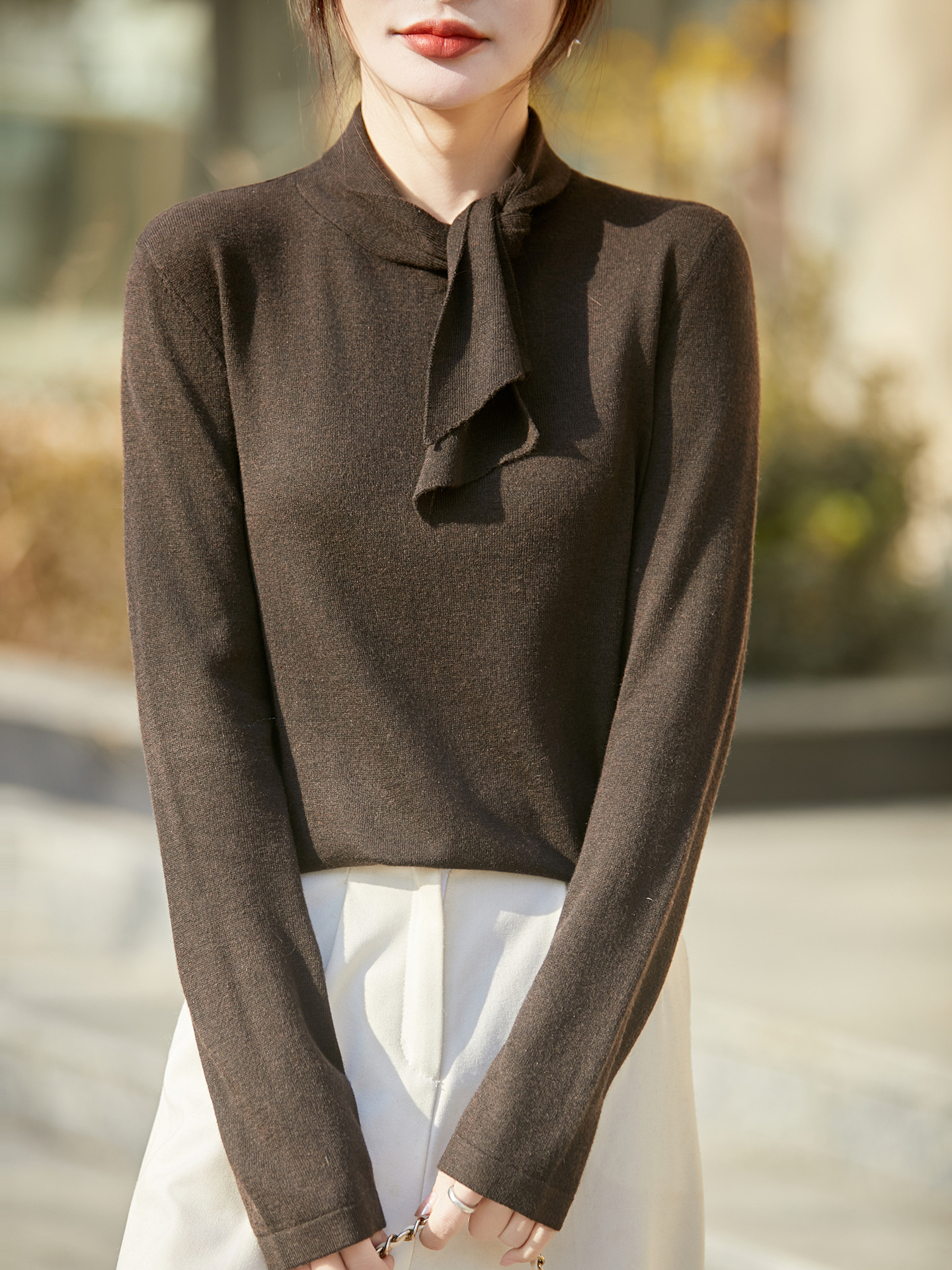 2026 Spring and Autumn New Fine Wool Round Neck Scarf Knit Sweater Long Sleeve Women's Solid Color Pullover Base Shirt Top