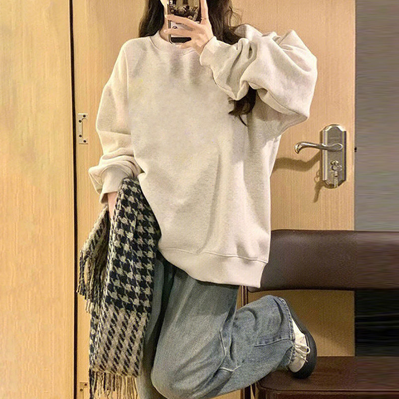 Round Neck Pullover Sweatshirt for Women Spring and Autum 2025 New Loose Jimo Sweatshirt Thin American Heavy Autum Top