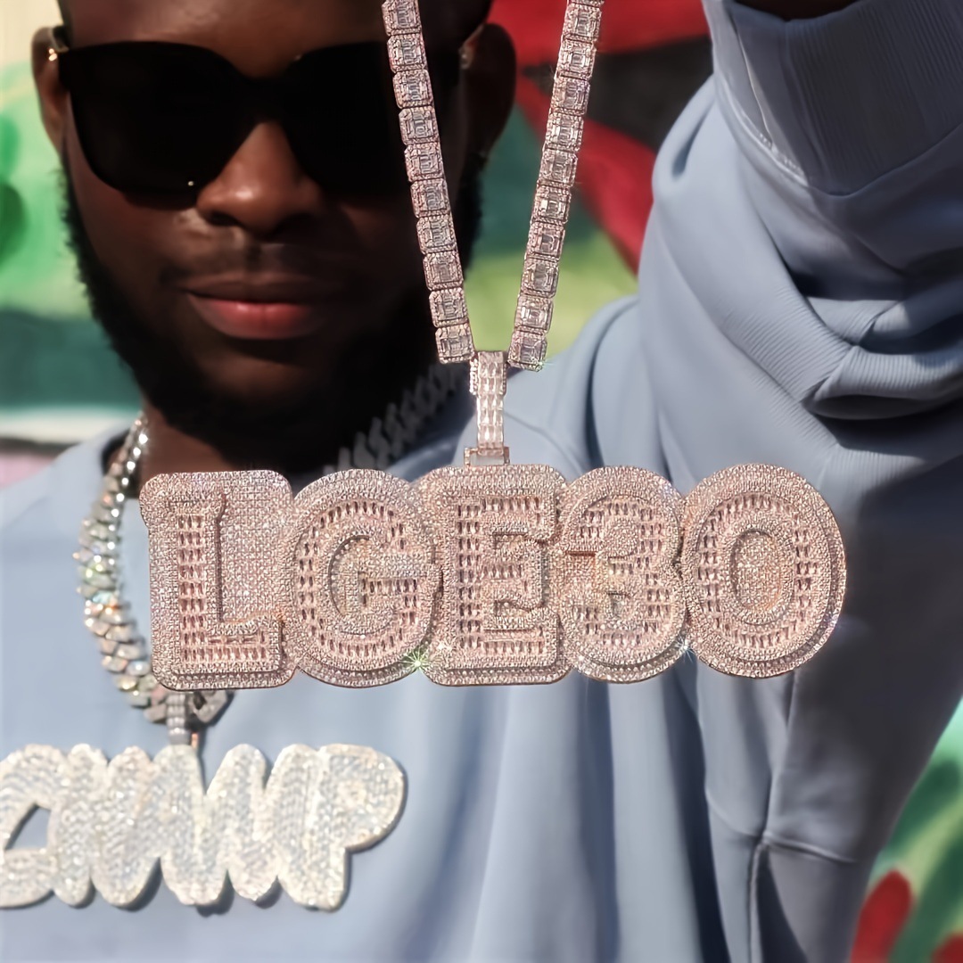 European and American Men's Ladder Square Alphanumeric Candy Hiphop Brass Zircon Necklace Trendy Hip Hop Exaggerated Jewelry photo QC de 1688 sur Qualit.ly