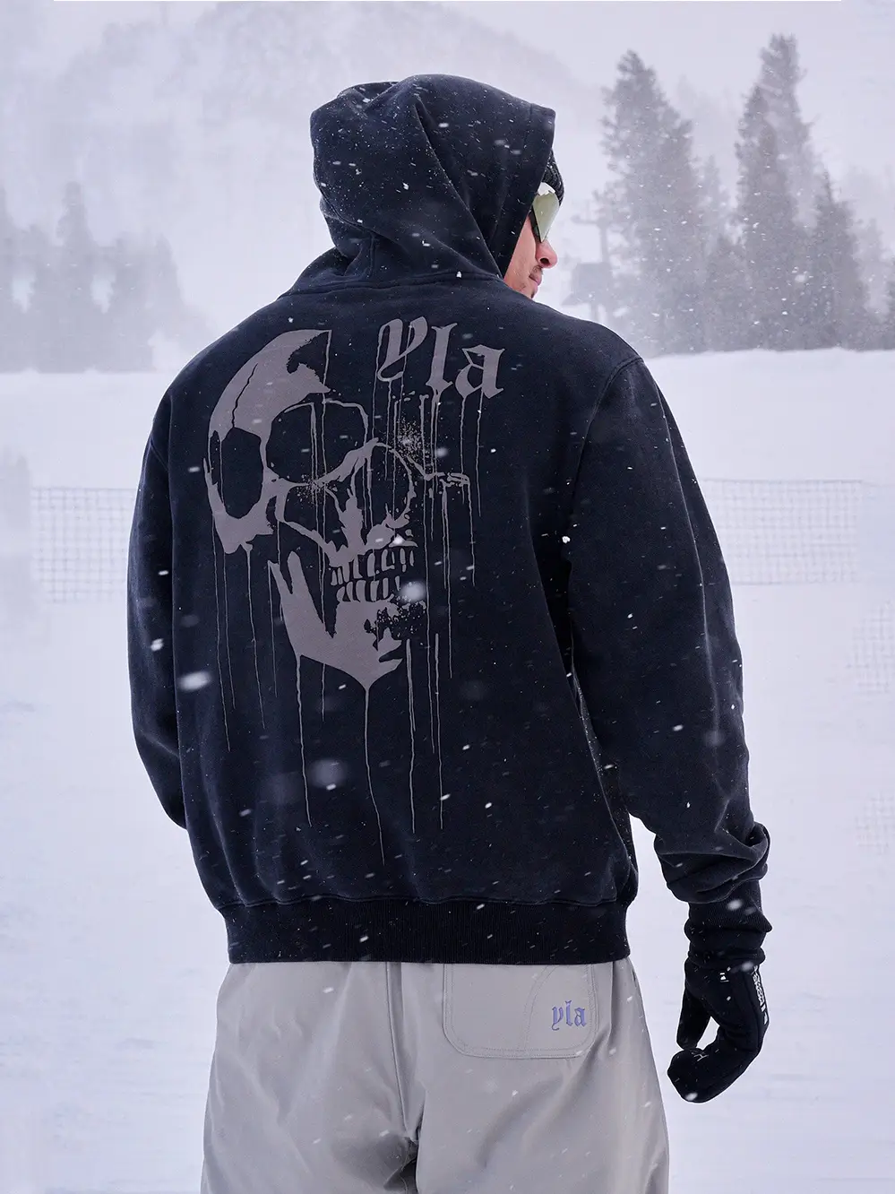 Youngla Autumn and Winter Loose Sweatshirt Trendy Skull Print Casual Long-Sleeved Outdoor Sports Fitness Clothes Cotton