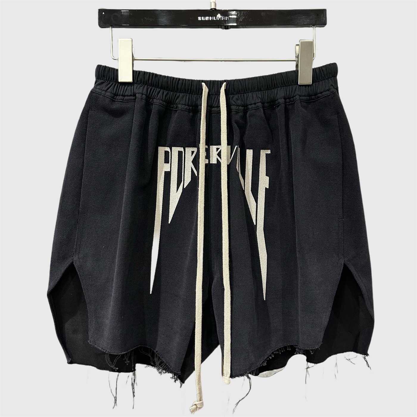 Dark Niche Heavy-Duty Embroidered Slogan Fashion Shorts with Double Slit and Frayed Edges Trendy Shorts