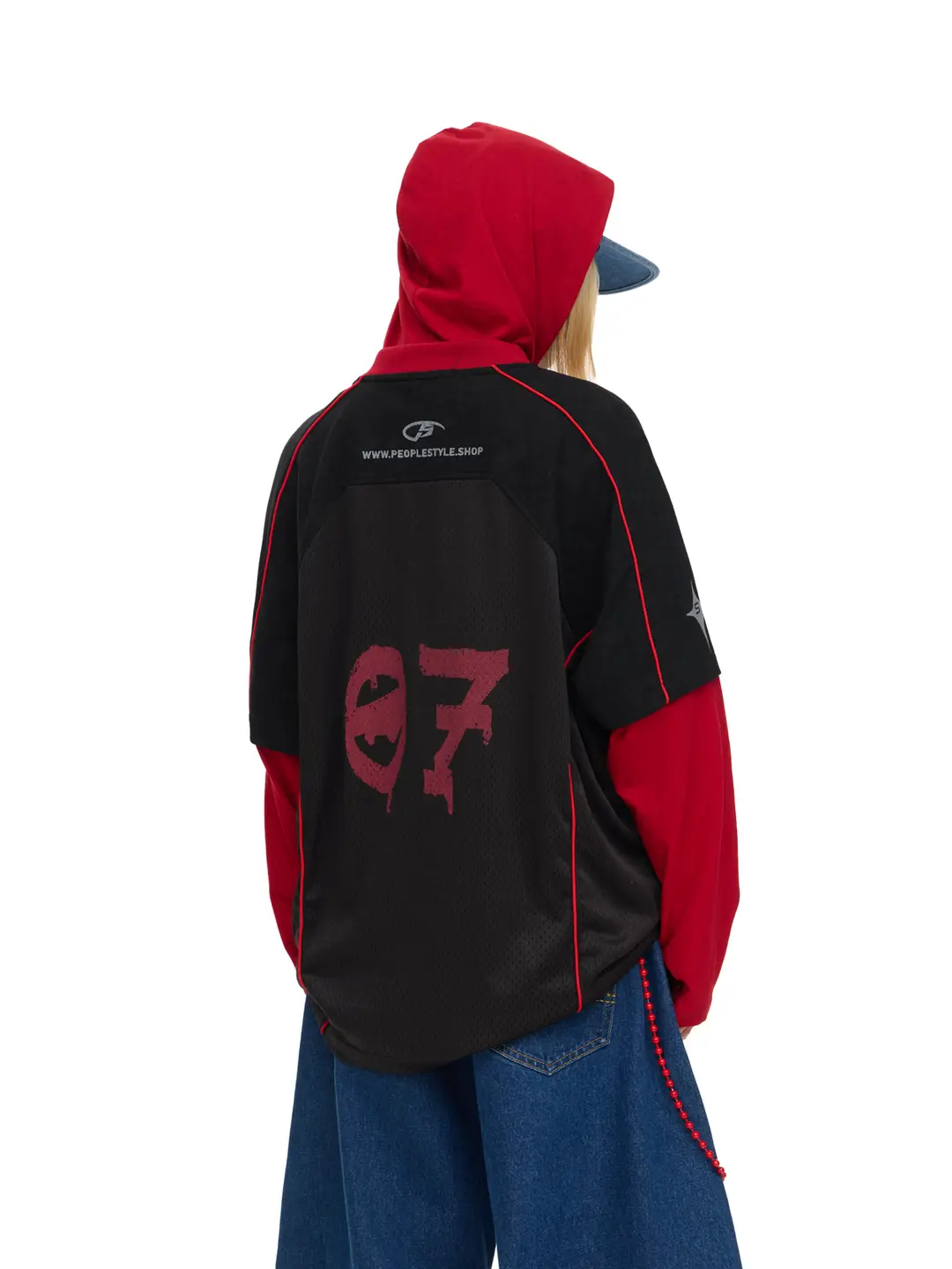 Peoplestyle Racing Patchwork Fake Two-Piece Quick Dry Long sleeves T-Shirt Sports Style Breathable Loose Hooded Jersey