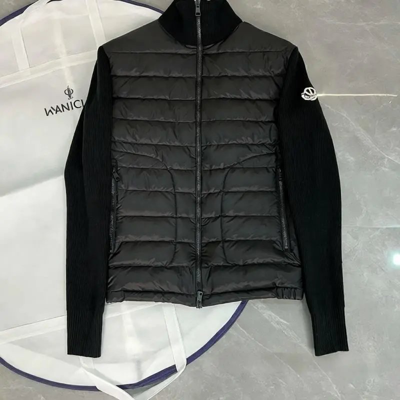 欧洲站 蒙家针织拼接休闲雨绒男保暖时髦修身雨绒外套棉