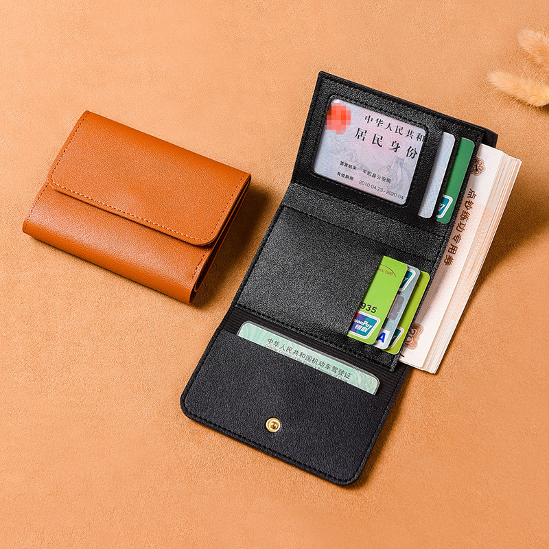 New Arrival Three-fold Wallet Women's Short Korean Style Simple Solid Color Wallet Card Holder Foreign Trade Small Wallet Folding Women's Wallet