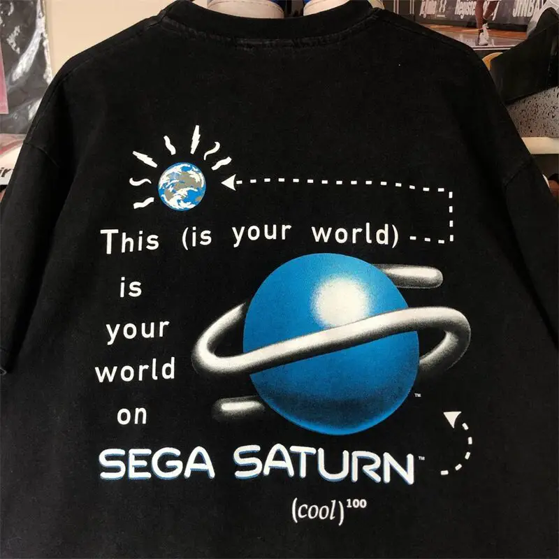 Sega Saturn European and American Arcade Game Printed Short-Sleeved Oldschool American Street Vintage T-Shirt for Men