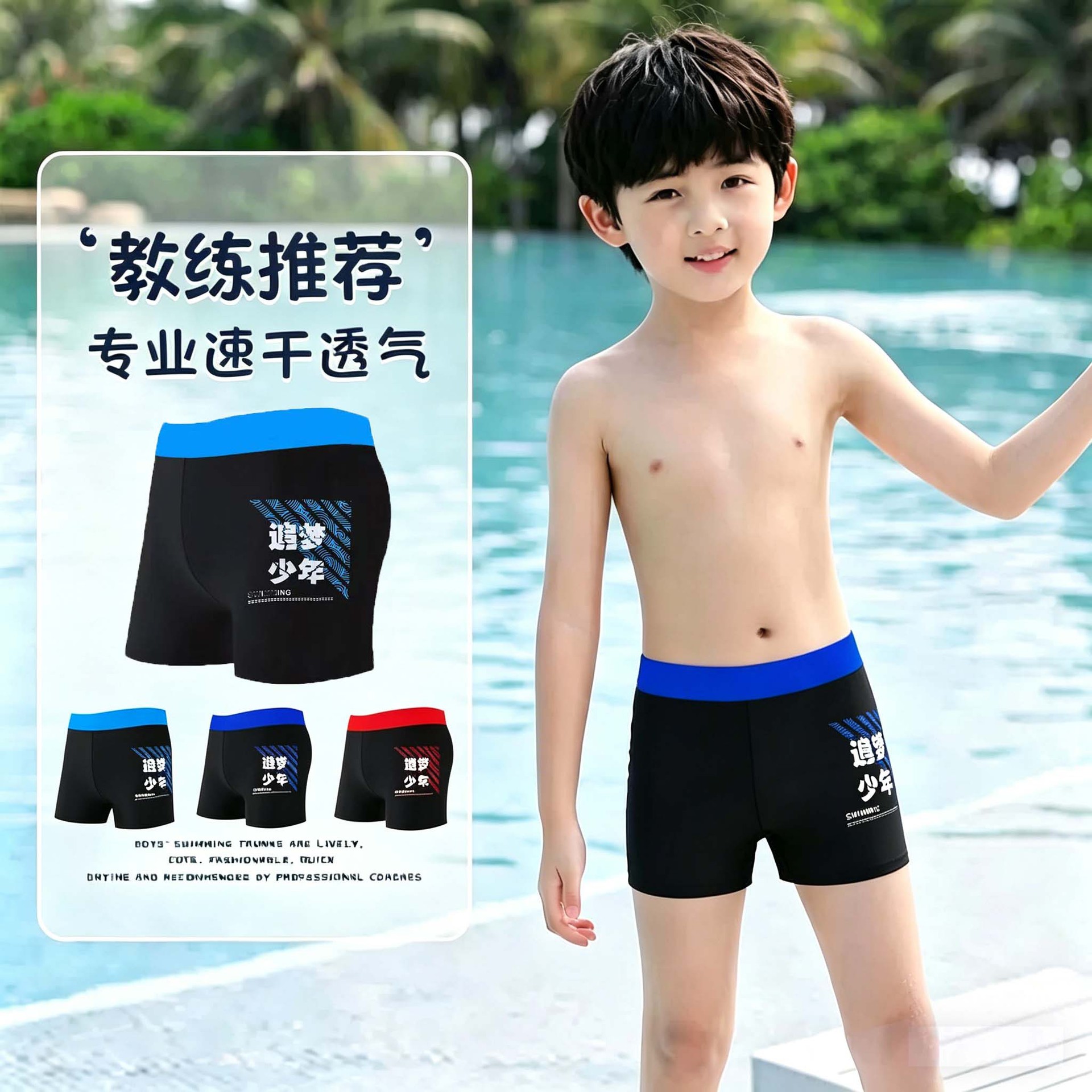 Youth Swimming Trunks for Boys, Nylon High-Elastic Hot Spring Swimming Trunks, Anti-Embarrassment, Fashionable and Versatile, Boys' and Big Kids' Swimming Trunks Wholesale