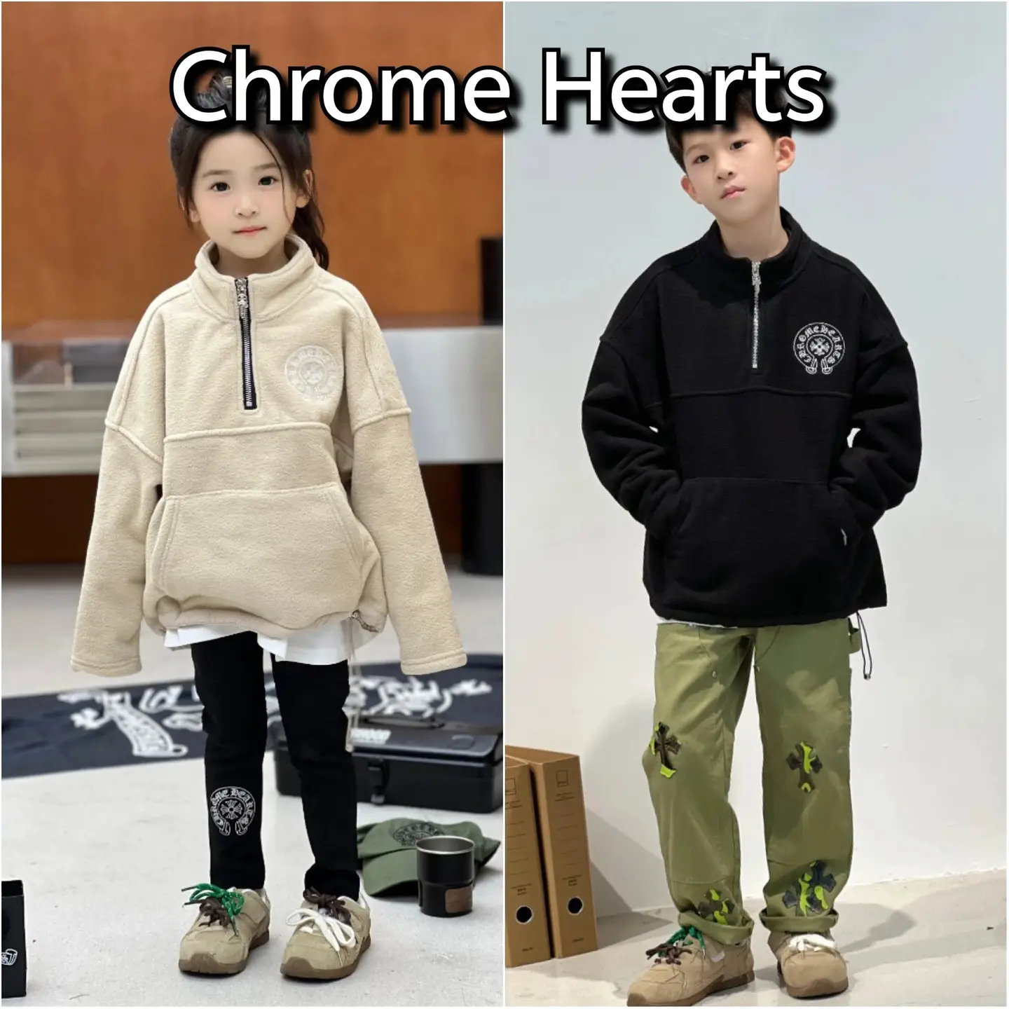 Chrome Hearts克罗心2024秋冬新款男女童定制款克罗心_立领半拉连_摇粒绒卫衣,面料采用双面摇粒绒,高品质420克重,更加厚实一些,棉质饱满,经过洗水工艺加持_手感更加柔软亲肤,舒适又保暖
