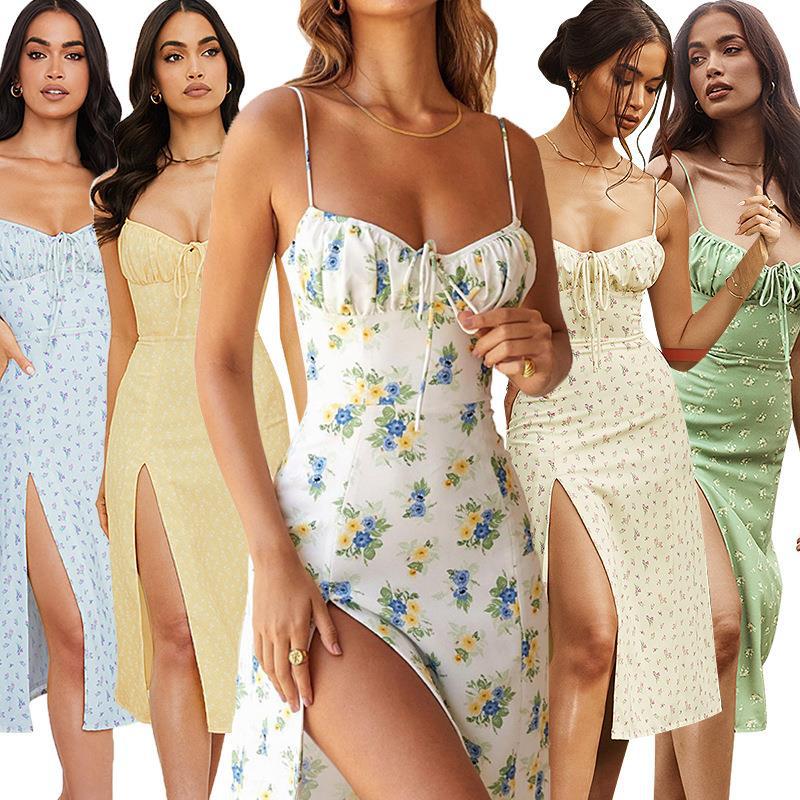 2026 European and American Amazon Cross-Border Summer Hot-Selling New Women's Floral Split Dress Sexy Floral Dress