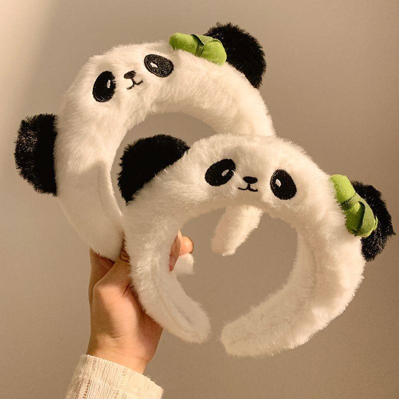 Cute Cartoon Plush Panda Headband for Women, Anti-Wet Hair When Washing Face, Creative and Funny Design for Makeup