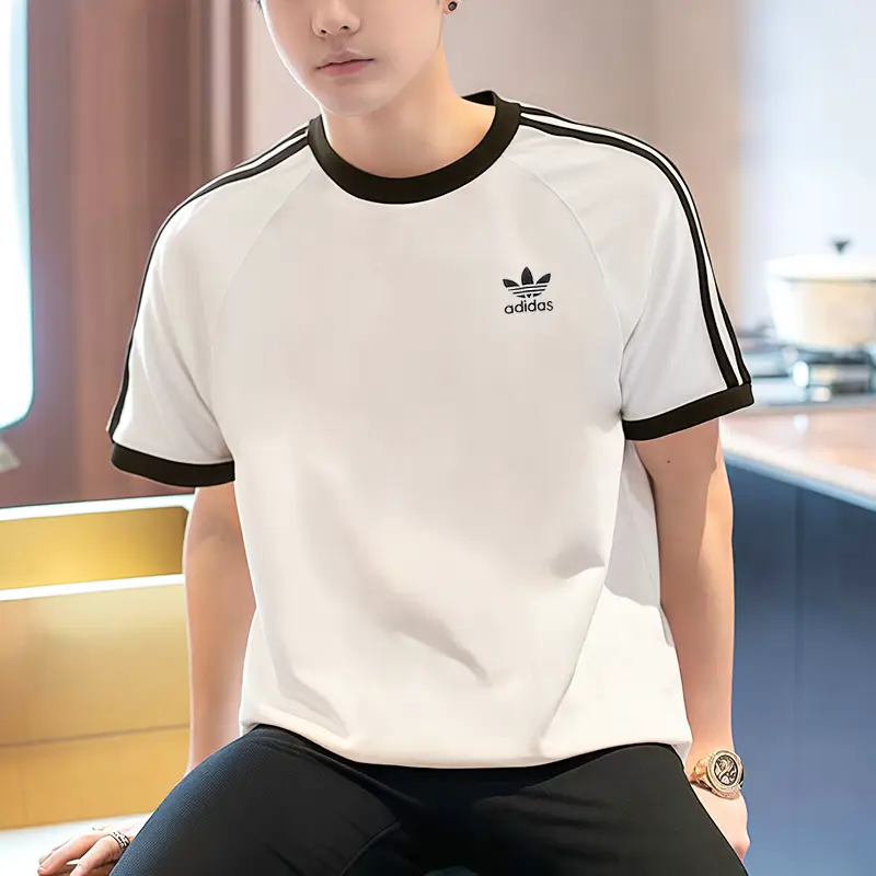 Adidas Adidas Short-Sleeved Women's 2025 Spring New arrival Fashion pure cotton Half-Sleeved Three Stripes Loose T-Shirt Men