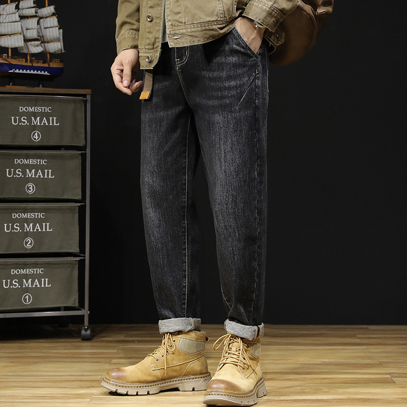 6331 | Plus size men's autumn and winter New Big Cow style retro jeans men's loose stretch skinny Denim trousers