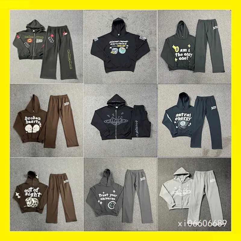 Cross-Border Broken Planet Trendy Brand Letter Foam Printed Hoodie High Street Loose Casual Sweatshirt Suit
