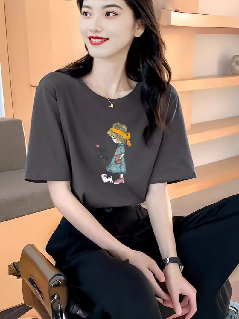 Cotton Short-sleeved T-shirt Women's Shoulder Casual Top Half-sleeved 2025 Summer New Cotton T-shirt Bottoming Outer Wear