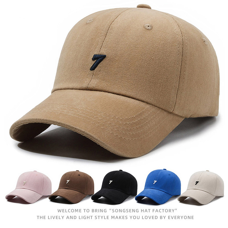 Cap South Korea Joint Trendy Brand 7 Embroidery Cotton Sanding Men and Women Couple All-match Ins Soft Top Baseball Cap