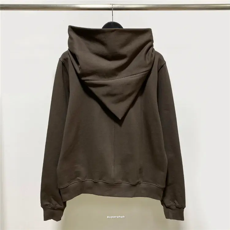 Dark High Street Dawnhin Ro Avant-Garde Solid Brown Diagonal Zipper Wizard Hat Hoodie Jacket Trendy Unisex