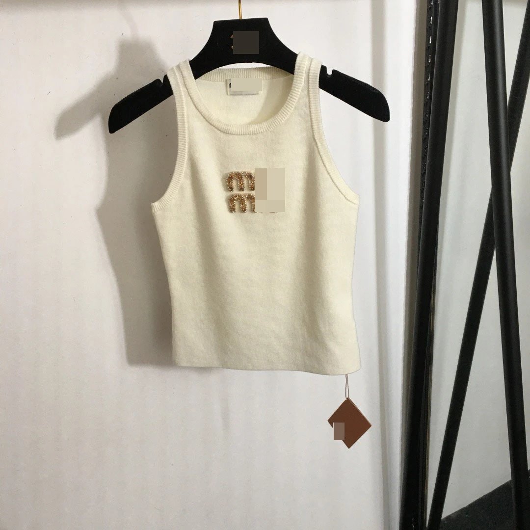 2025 Spring Nanyou New Nanyou Rhinestone Nail Beads Logo Letter Decoration Slim-Fit All-Match Round Neck Knitted Vest