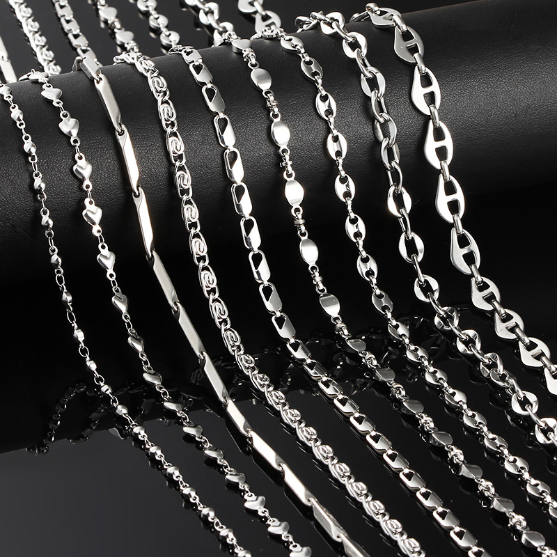 Stainless Steel Multi-Style Chain Jewelry Color-Preserving Decorative Chain DIY Men's and Women's Necklace Bracelet Fashion Trendy Titanium Steel Chain