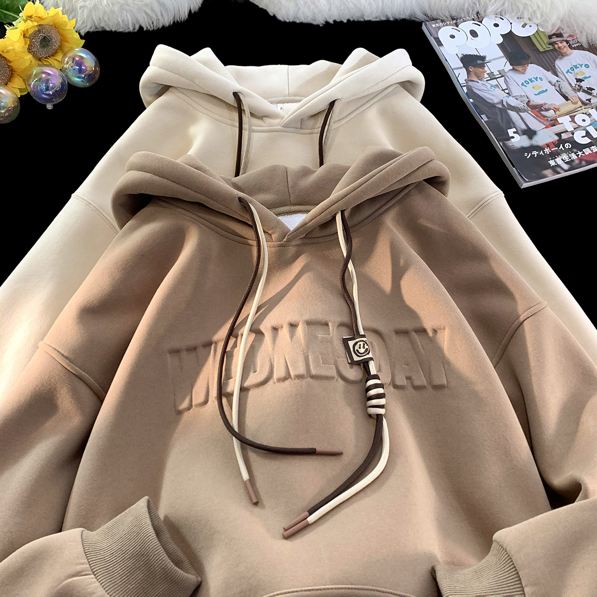 American heavy-weight sweater men's autumn and winter 2024 new fashion brand hooded fleece-lined thickened cityboy Japanese coat