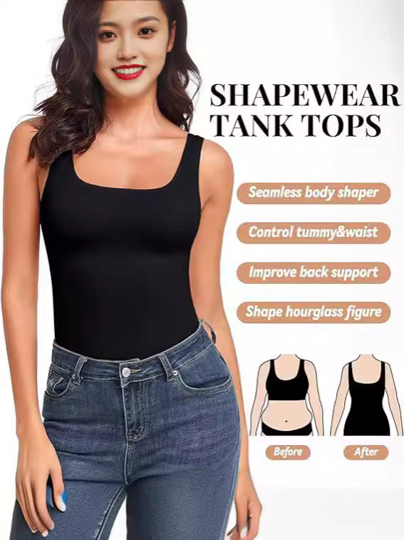 Cross-border hot European and American top women's belly shaping vest seamless square collar compression slim strap factory direct sales
