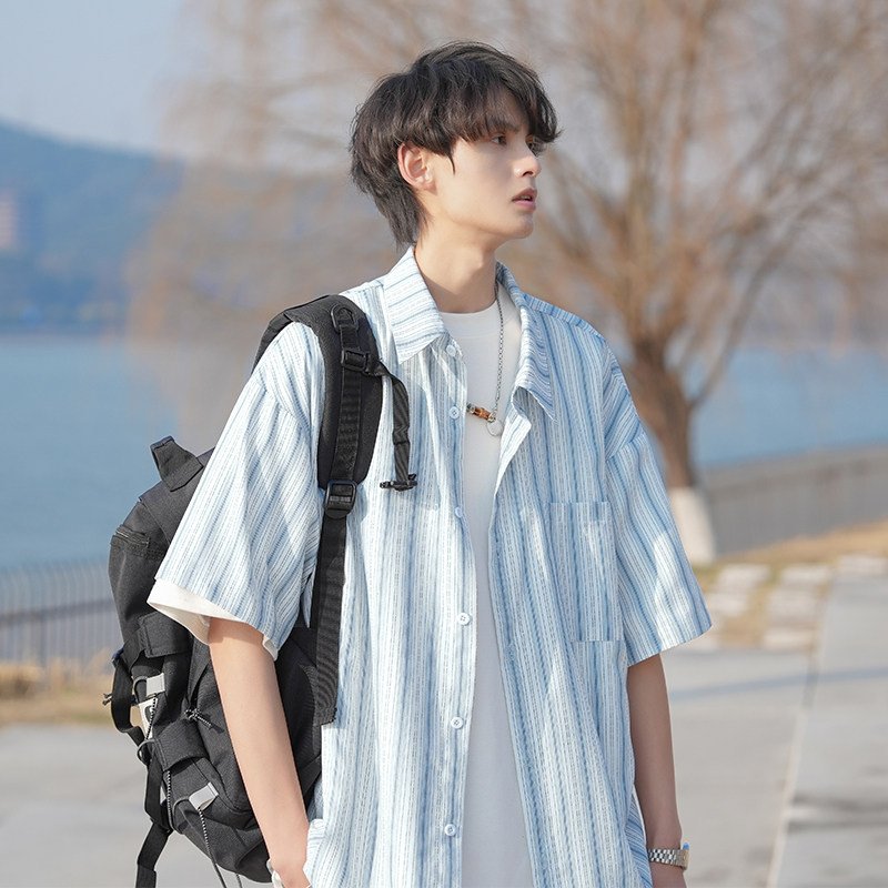 Summer Men's Short-Sleeved Shirts, Men's Trendy Japanese-Style Loose Half-Sleeved Shirts, Large Size Casual Thin Tops