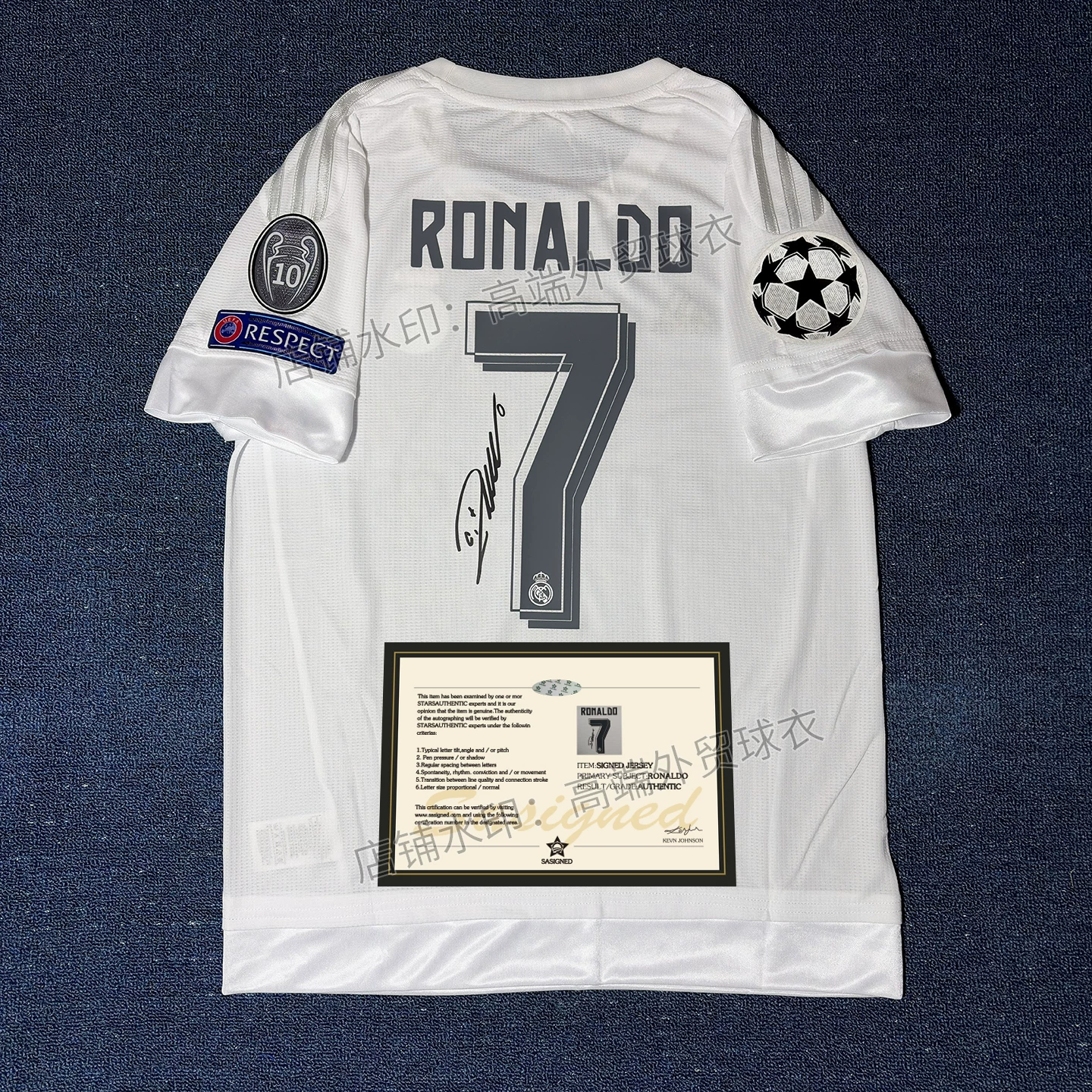 1516 Real Madrid home jersey with Cristiano Ronaldo number 7 signature edition, retro football jersey with printed signature, fan edition, adult and children's Champions League
