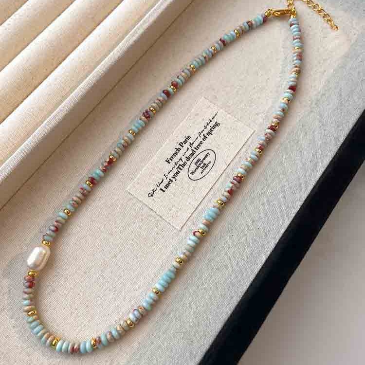 Light Luxury Colorful Beaded Splicing Necklace, High-End Freshwater Pearl Clavicle Necklace, Stackable Design Jewelry for Women Wholesale