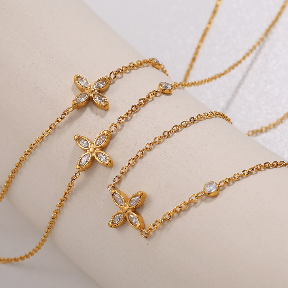 Europe and the United States cross-border new cross-shaped necklace stainless steel plated 18K gold inlaid crystal necklace versatile jewelry women