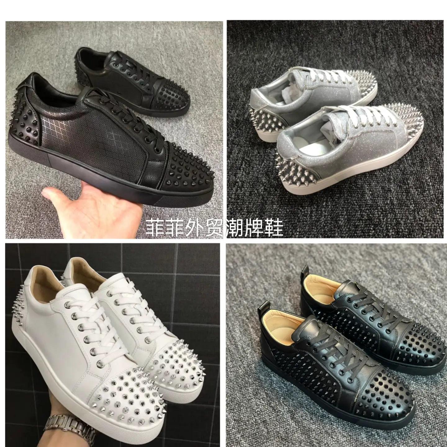 Fashion Export Red Sole Shoes Rivets Rhinestone Men's Shoes Low-Top Shoes Genuine Leather Athleisure Sneakers Women's Fashion Plus size Special Price